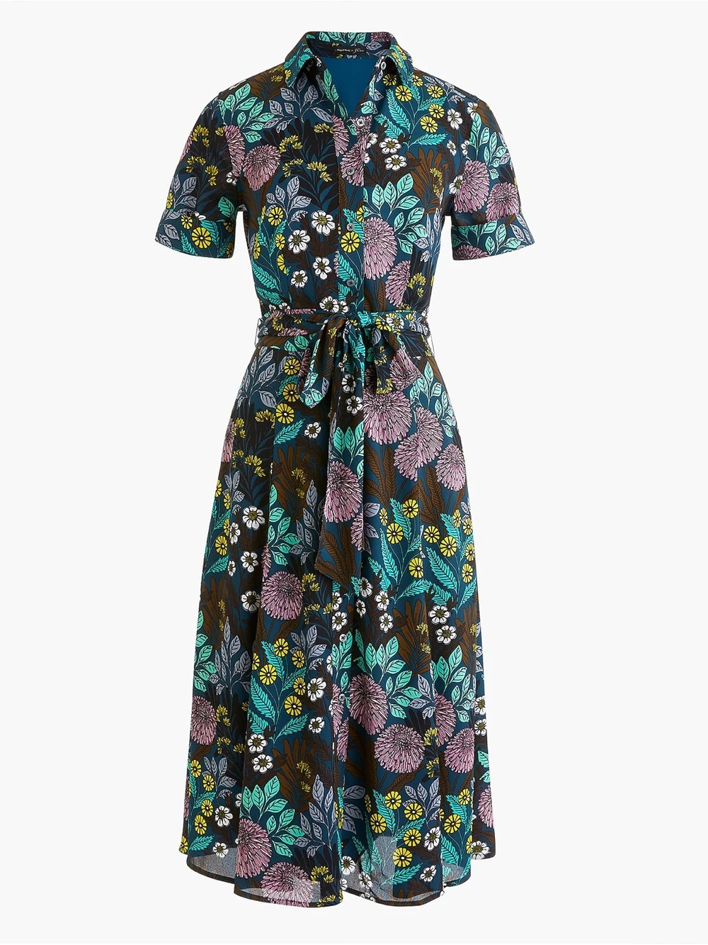 J. Crew Navy Floral Midi Dress with Pink, Teal & Yellow Accents - Picture 2 of 10